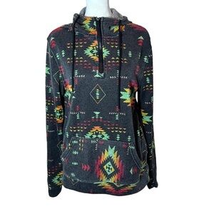 Brooklyn Cloth Hoodie Multicolor Aztec Print Long Sleeve Pullover, Small